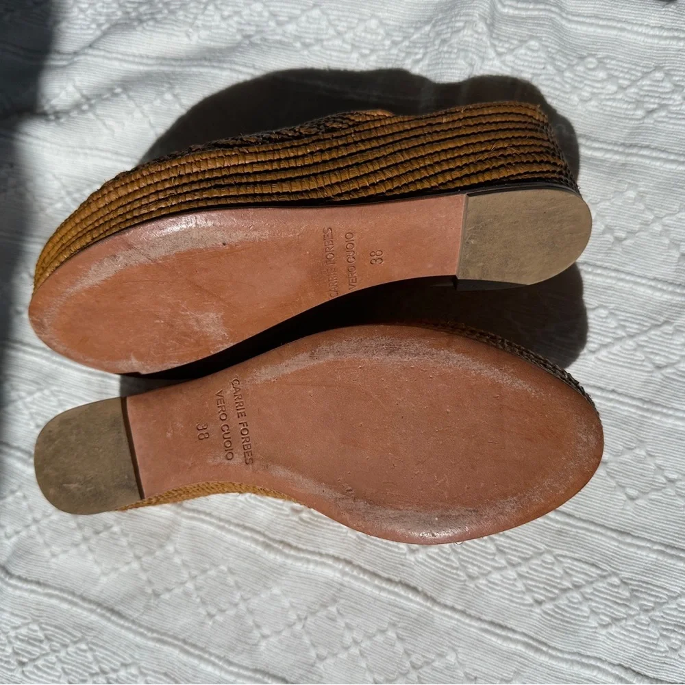Anthropologie Tan Woven Platform Wedge Slides